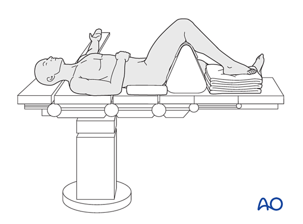 Supine position knee flexed 90°